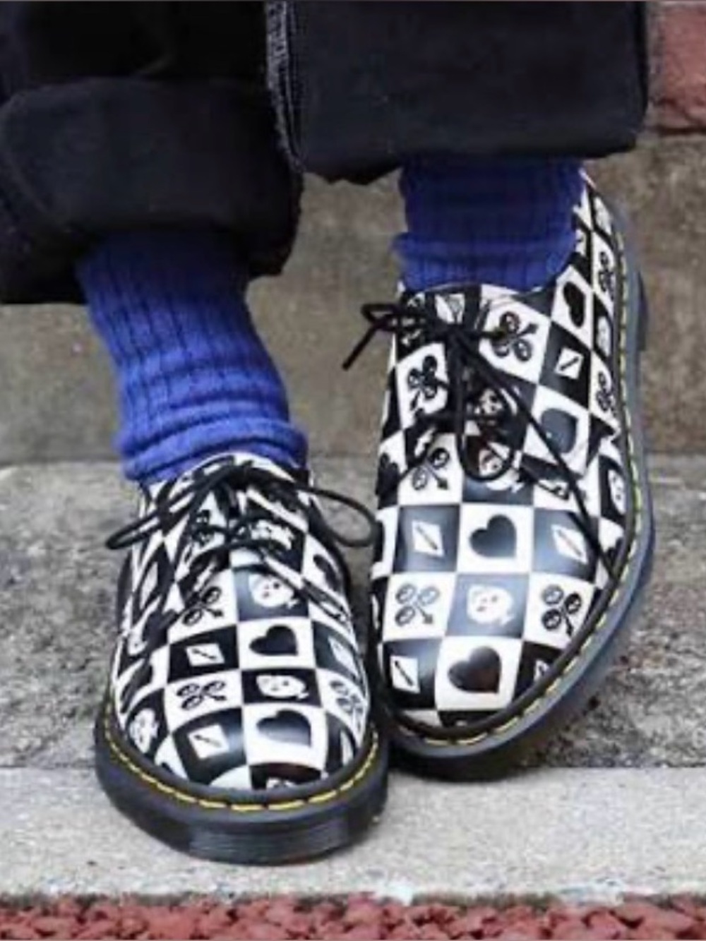 Men's Checkerboard Heart & Icon Lace-Up Shoes in Black and White